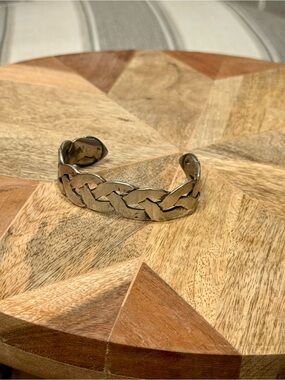 Silver Pewter Braided Cuff Bracelet